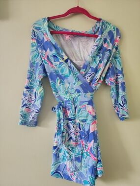 Lilly Pulitzer Aqua & Pink Floral Wrap Romper